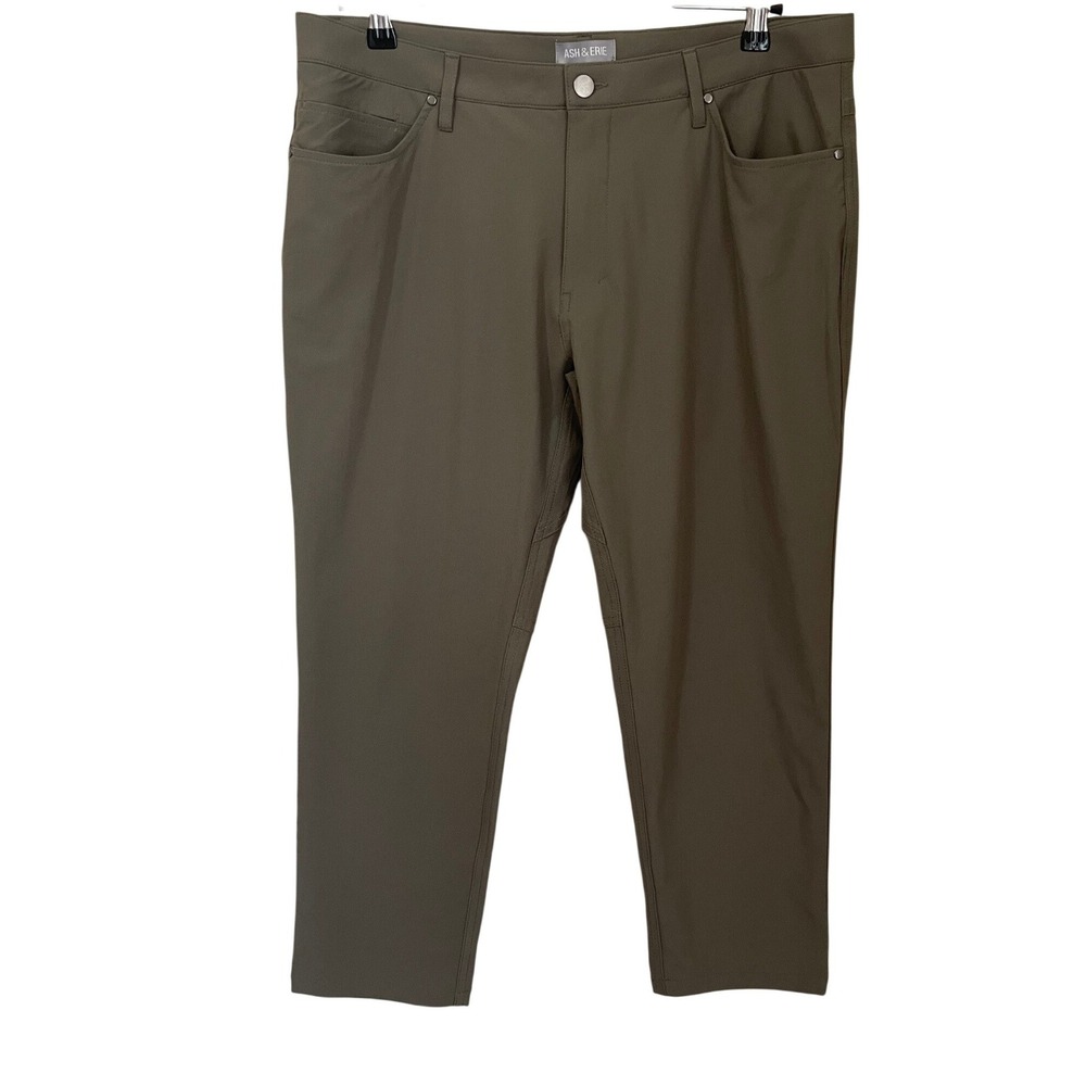 Ash & Erie Mens 5-Pocket Tech Pants Olive Green 33x25 Short Inseam Performance